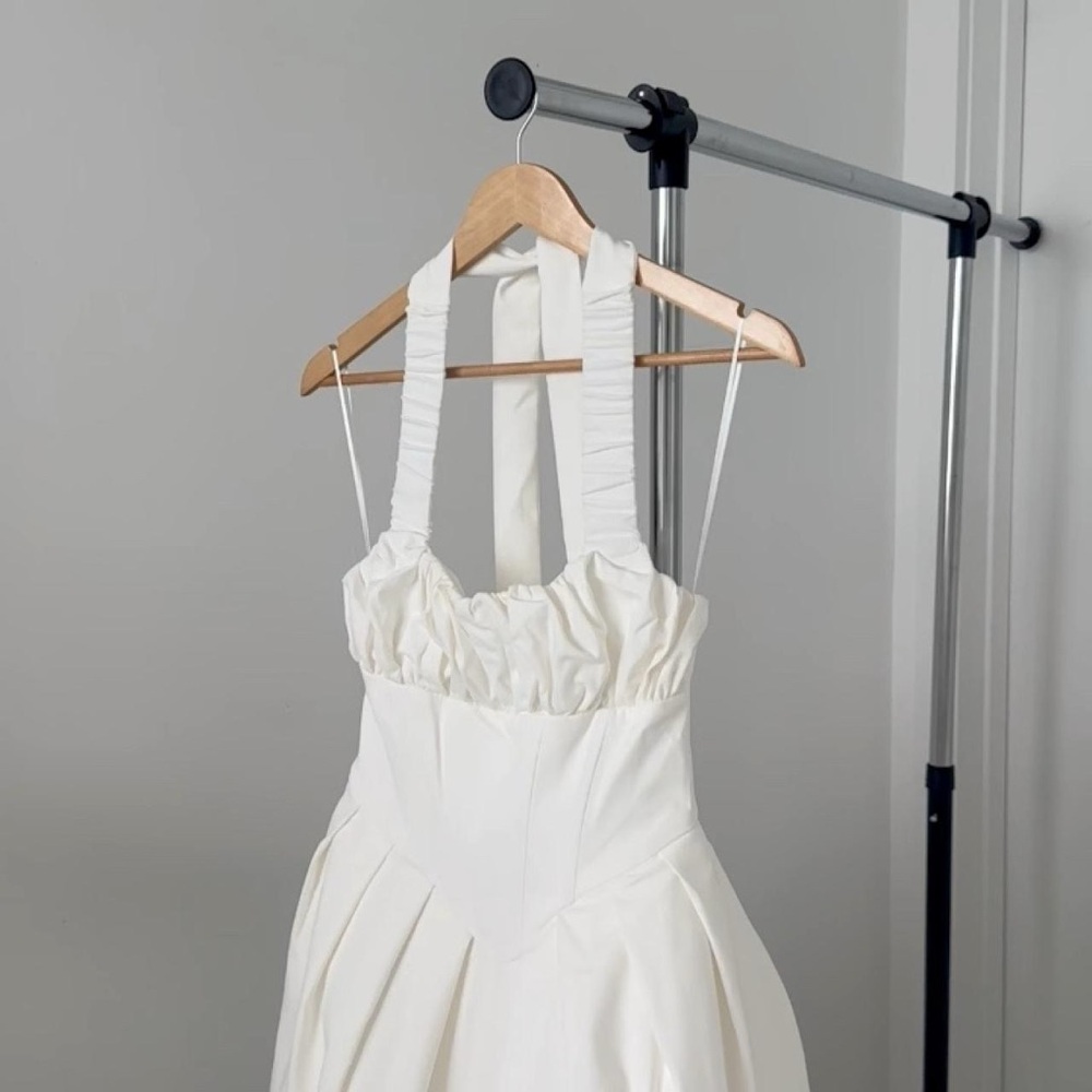 Meshki White Pleated Halter Midi Dress - Picture 9 of 9